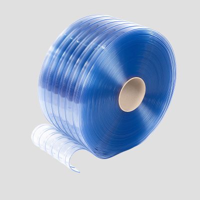 Transparent super polar clear blue ribbed strip curtain roll