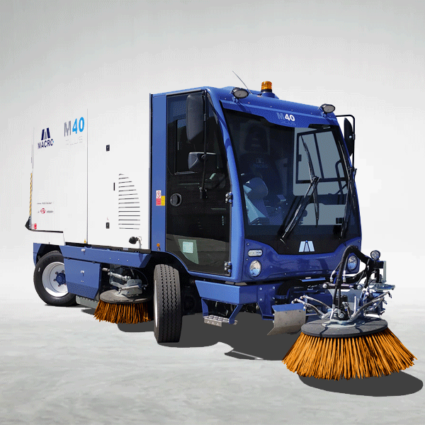 The M40 is the most advanced and performing mechanical-suction sweeper on the market today thanks to years of continuous development. Its 4 cubic meter hopper volume and 2600 Kg net payload are unmatched performances that allow this superb sweeper to work in the heaviest-duty conditions, both urban and industrial. The very large surface filters make the machine work dust-free even in the dustiest situations. The well-known and appreciated characteristics and reliability of the CanBus system adds further unparalleled and innovative performances.