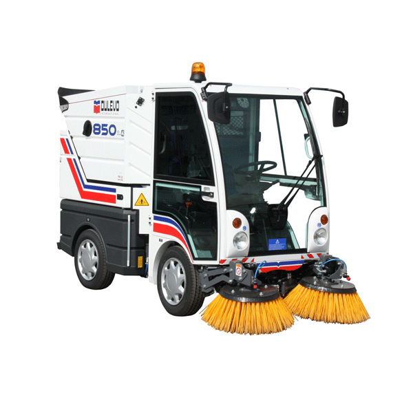 Dulevo 850 Mini suction street sweepers combine great sweeping capacity with ease of manoeuvrability. Thanks to its hourly output and a sweeping width of up to 1600 mm, these suction sweepers are the ideal solution for city centres and areas beyond the reach of traditional sweepers: sidewalks, stations, cycle lanes, pedestrian areas, parking, gardens etc. The power supplied by the 4-cylinder Kubota engine enables the suction sweeper to reach a speed of 30 km/h and travel along 25% gradients even during operation. Thanks to its exclusive central articulated joint system, the 850 Mini suction sweeper maintains its position even when fully loaded and travelling along steep gradients, thus ensuring extremely high levels of safety and comfort for the operator. Operator comfort is, as usual for Dulevo, a key element for developing and projected the 850 Mini suction sweepers are especially designed to work on uneven surfaces. Perfectly in line with the other Dulevo sweepers, great attention was paid to the cabin that is extremely comfortable and accessible, equipped with ergonomic and user-friendly controls. The 850 Mini combines great sweeping capacity with reduced dimensions and ease of use. The 850 Mini suction sweepers feature a high dump hopper allowing the operator to dump the picked up rubbish into a conventional waste skip or dump truck. This feature eliminates double handling of rubbish by greatly minimizing labour time and improving the cleanliness of municipal sites that is used in. The street sweeper and leaf sucker Dulevo 850 Mini combines compliance with strictest legislation in force on exhaust gas emissions and noise. The absolutely silent engine and sweeping system combines to minimize the environmental blueprint by making noise imperceptible.